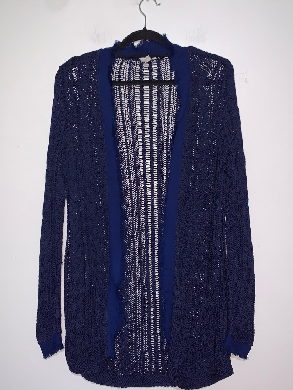 Chico's Open Front Sheer Blue Cable Knit Cardigan Chico’s size 1 equates Medium